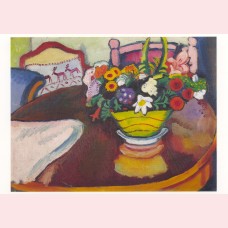 Still life with deer-cushion and bunch of flowers